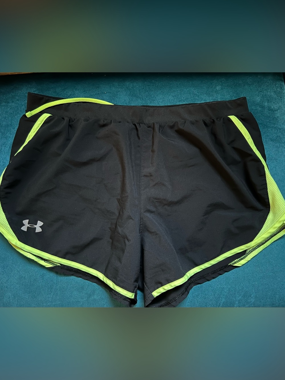 Under Armour Black Athletic Shorts with Neon Lime Trim